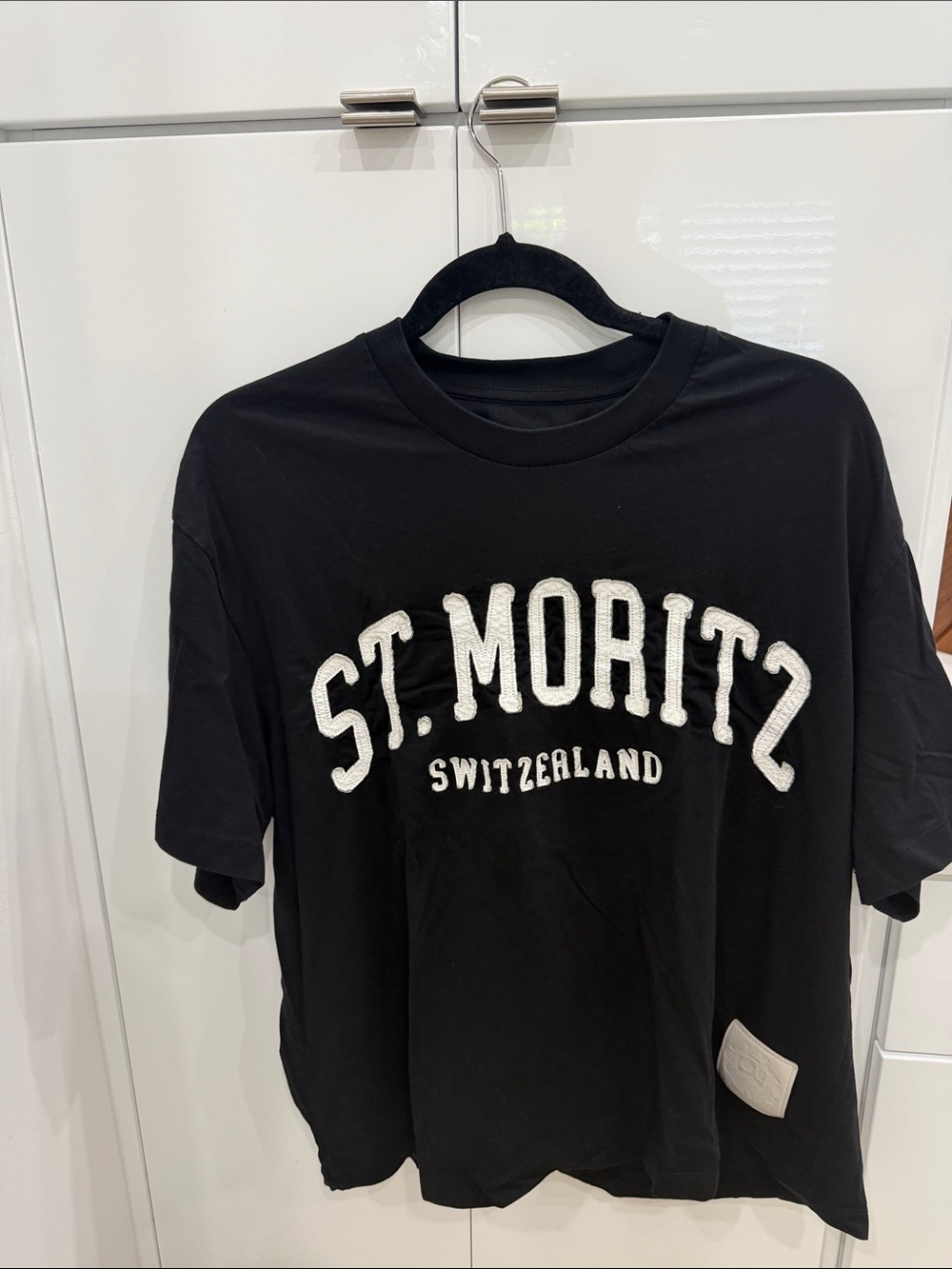 Bally Black Tee with White St. Moritz Switzerland Graphic